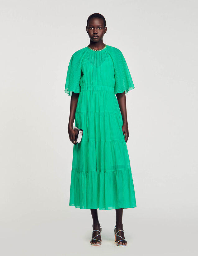 Midi Dress With Rhinestone Neck : Dresses color Green