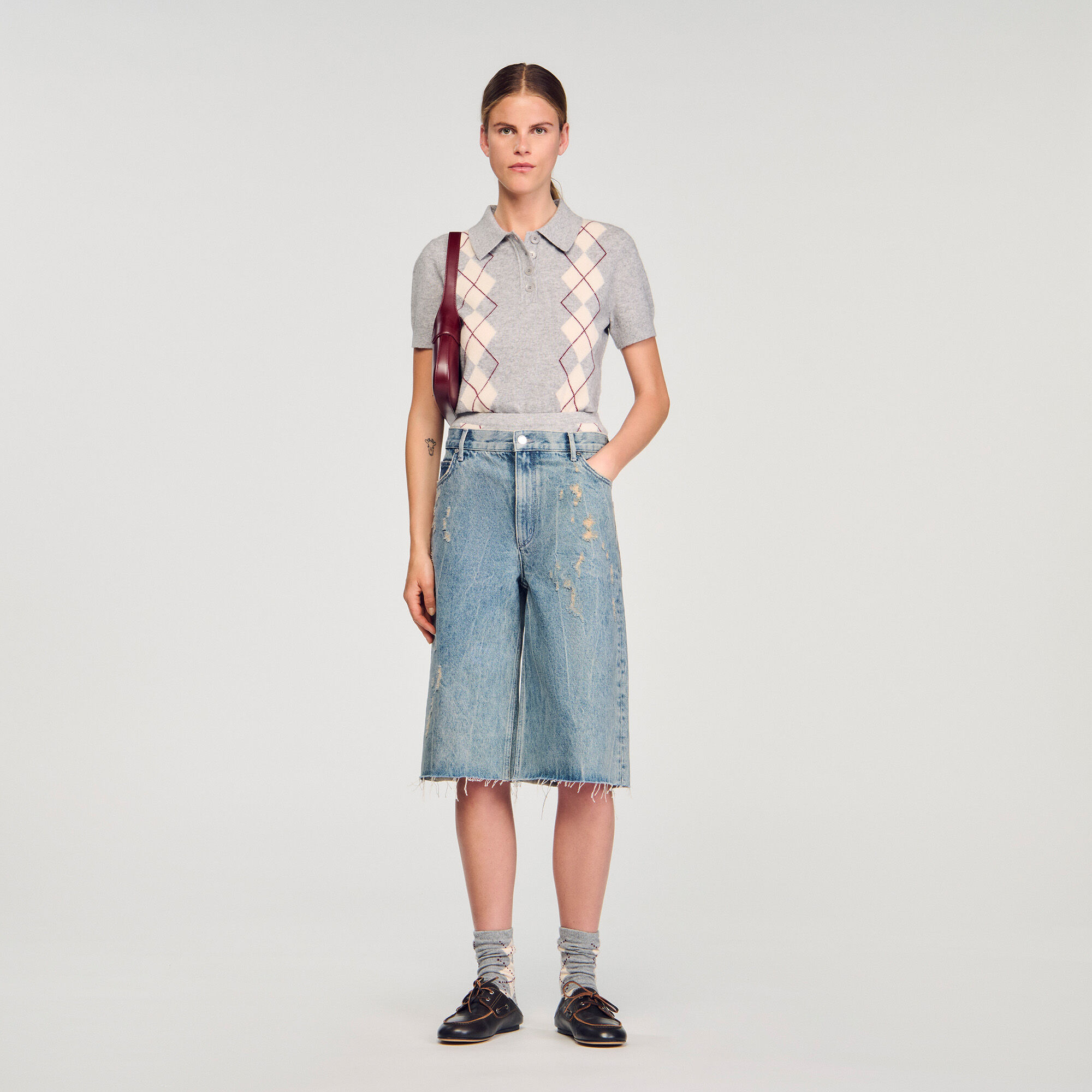 Argyle Polo-Neck Jumper : Sweaters & Cardigans color Grey