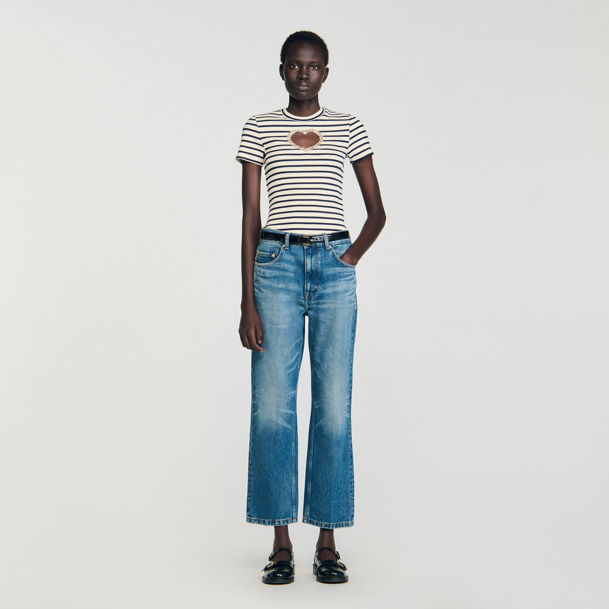 Rhinestone Heart T-Shirt : T-shirts color Ecru