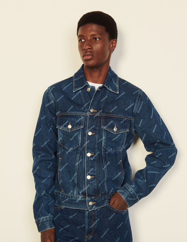 Printed Denim Jacket : Trench coats & Coats color Blue Vintage - Denim