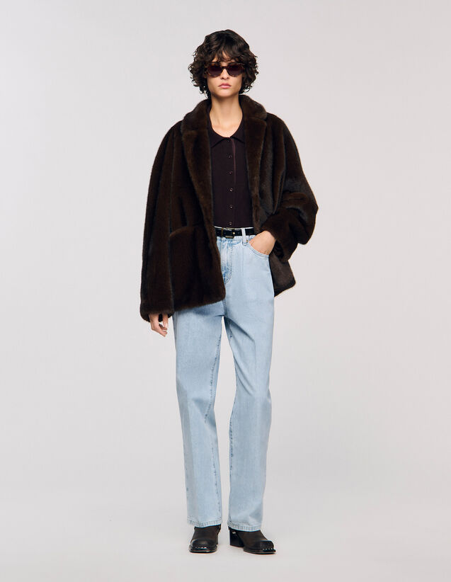 Faux Fur Coat Jacket - SFPOU00782 | sandro-paris.com Faux Fur Coat Jacket : Coats color Black Brown