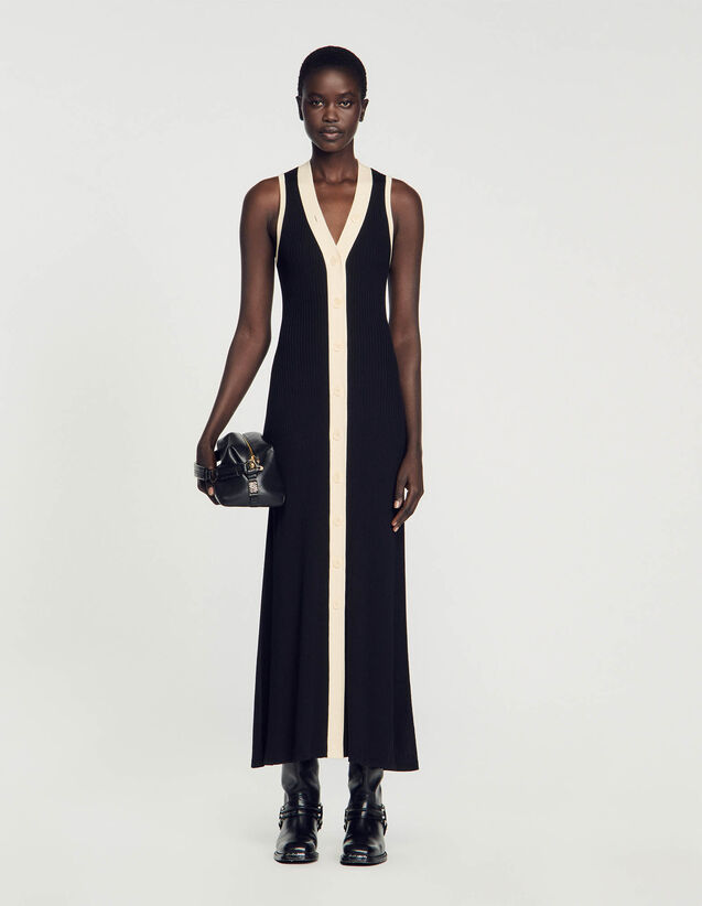 Knit Maxi Dress : Dresses color Black / Ecru