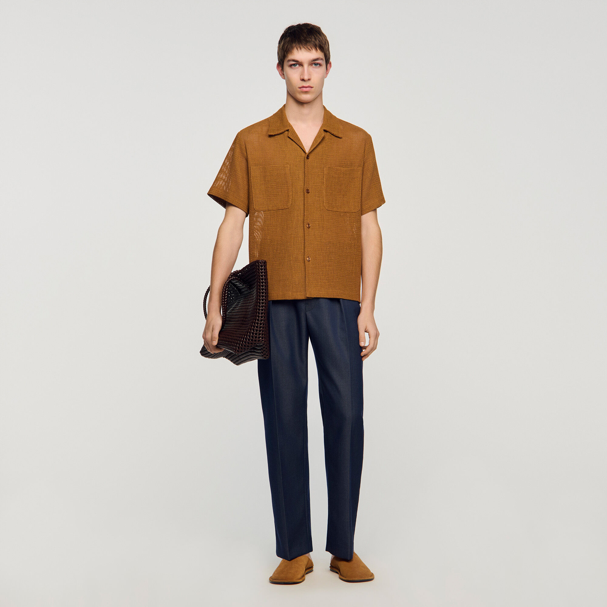 Openwork Mesh Shirt : Shirts color Camel