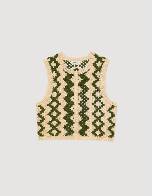 Crochet Cardigan : Sweaters & Cardigans color Ecru / Olive Green