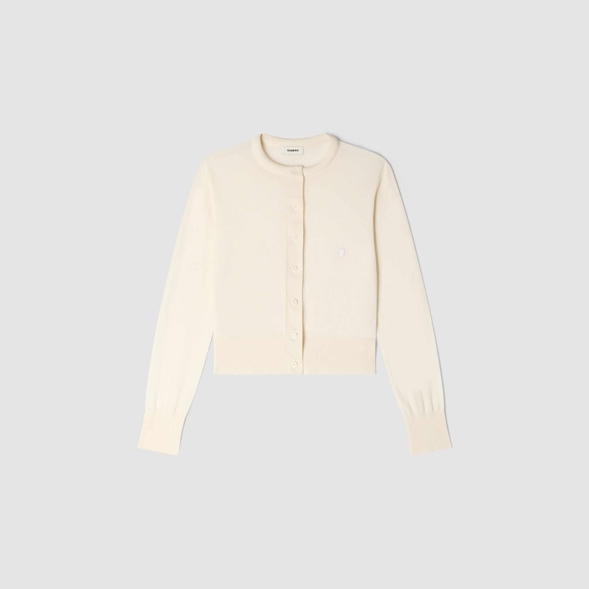 Padded Round Neck Cropped Cardigan : Sweaters & Cardigans color Ecru