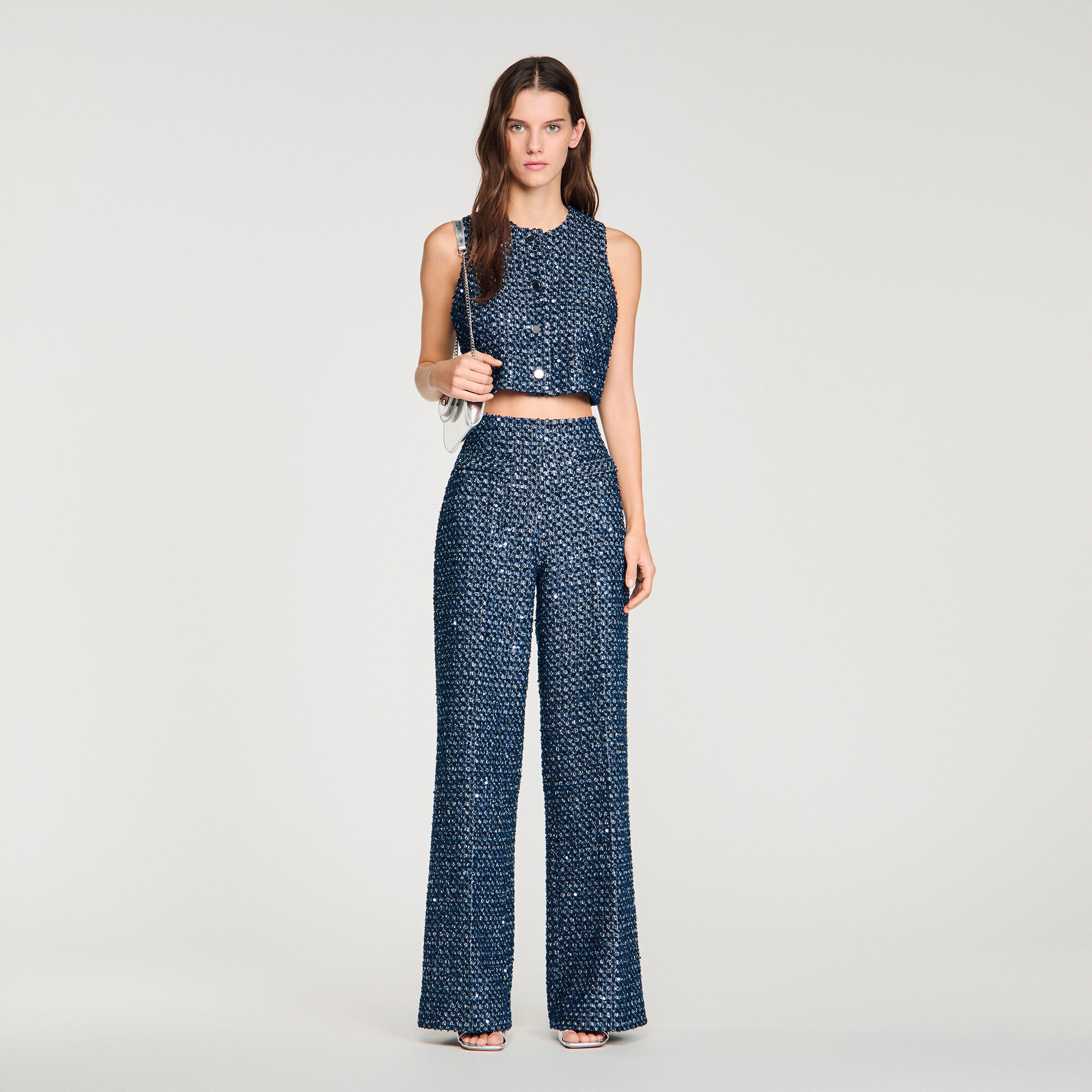 Sequin Trousers : Pants color Navy Blue