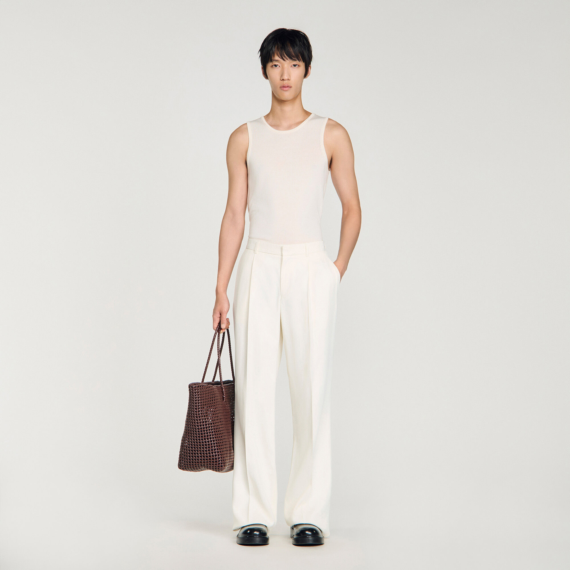 Wide-Leg Fluid Viscose Trousers : Pants & Shorts color white