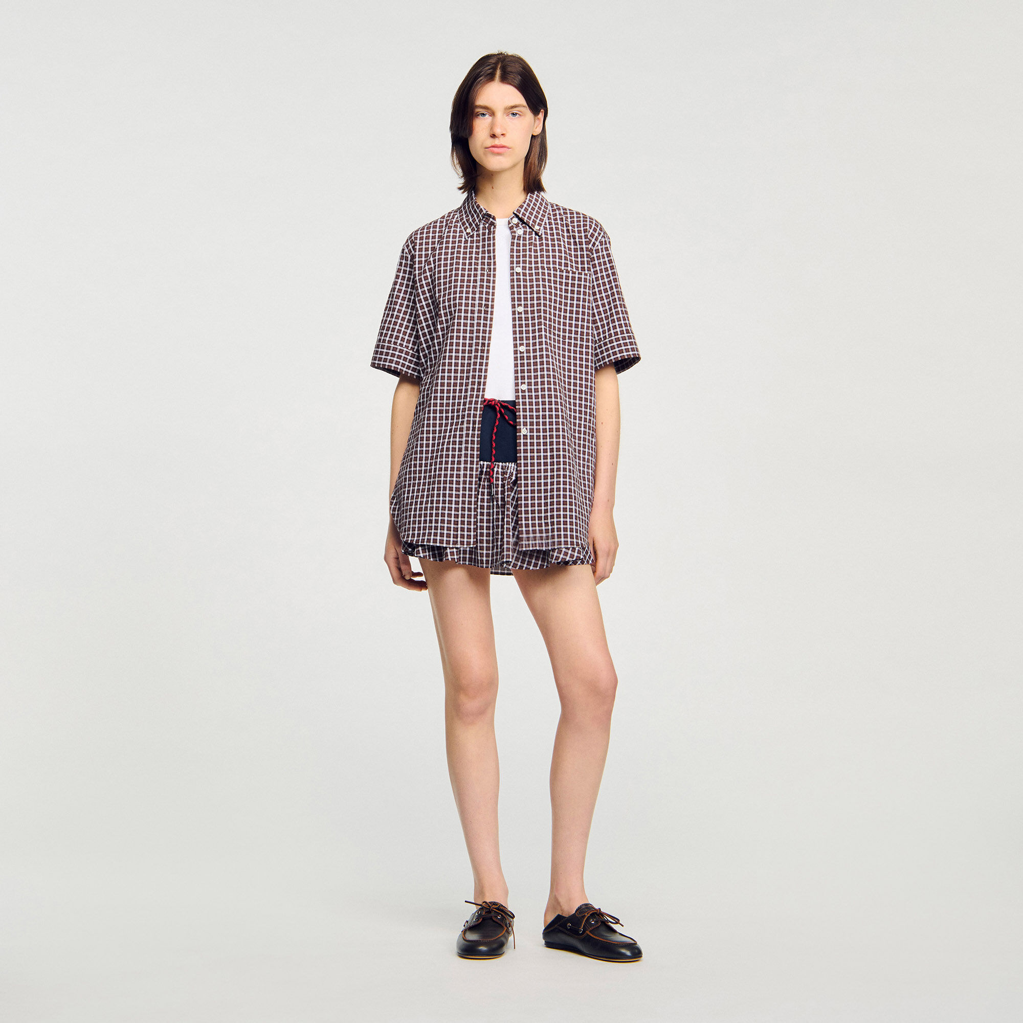 Oversized Check Shirt : Shirts color Brown