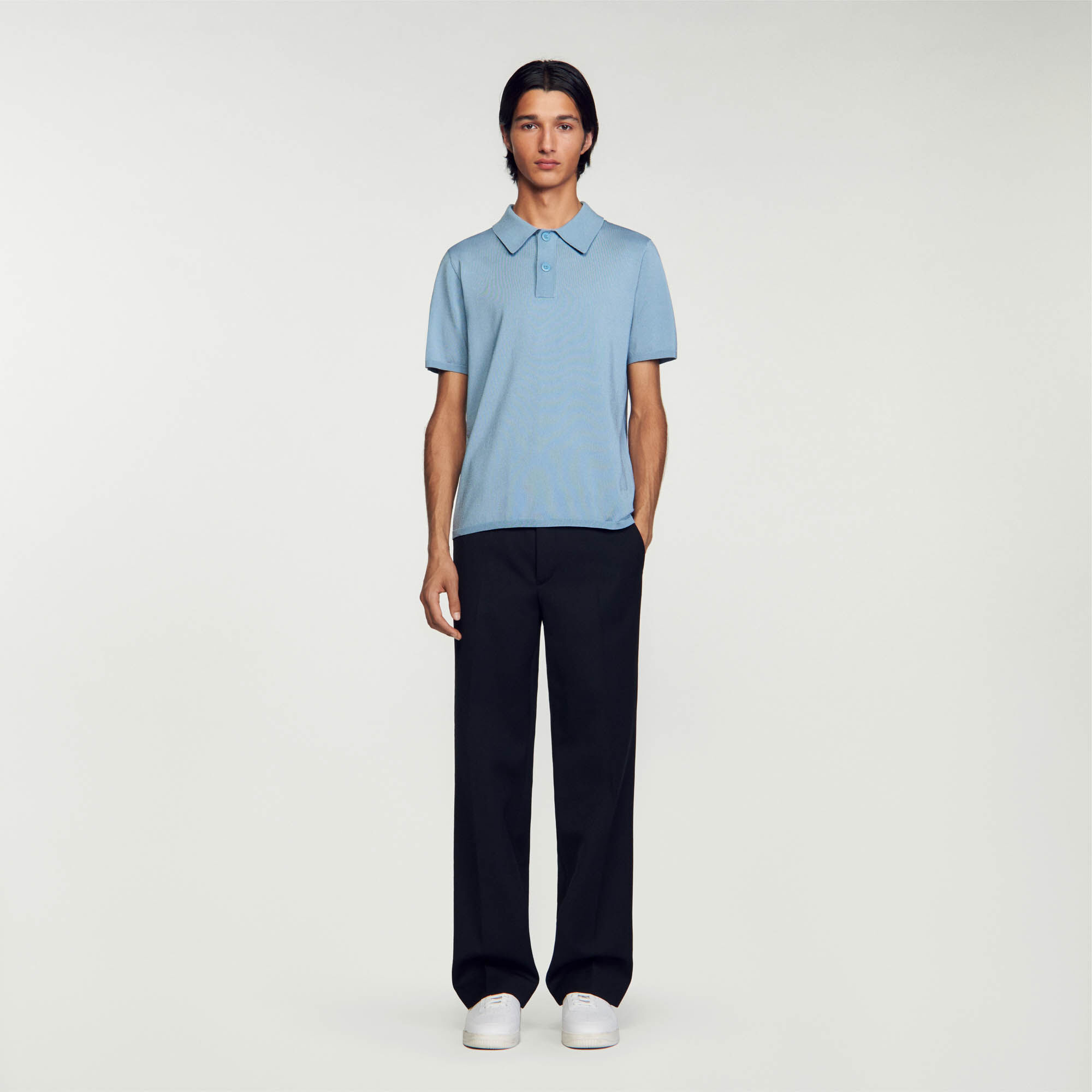 Short-Sleeve Knitted Polo Shirt : Sweaters & Cardigans color Light Blue