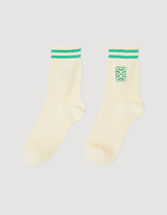 Embroidered Socks : Socks color Ecru / Green
