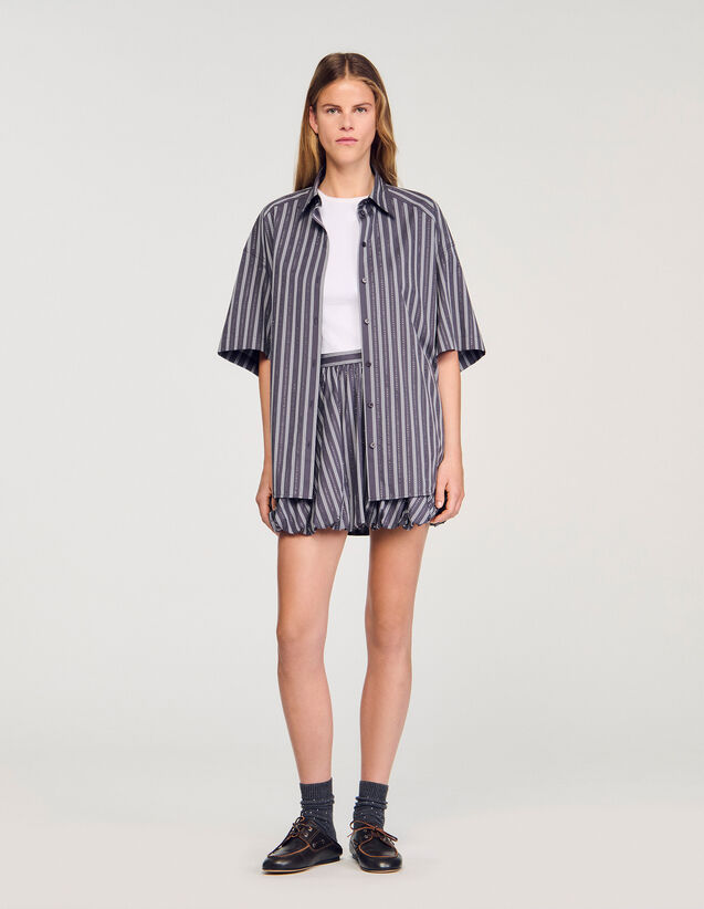 Oversized Striped Rhinestone Shirt - SFPCM01451 | sandro-paris.com Oversized Striped Rhinestone Shirt : Shirts color Grey