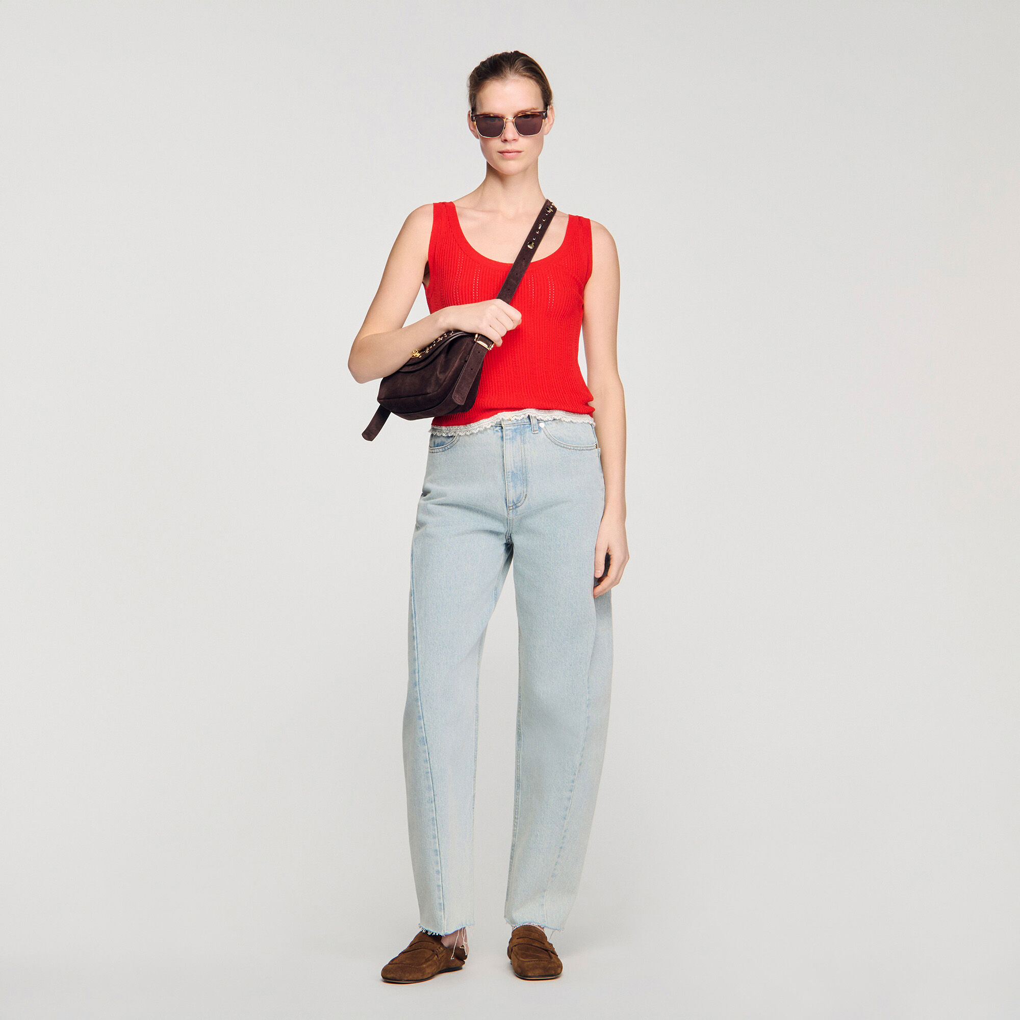 Knit And Lace Top : Sweaters & Cardigans color Red