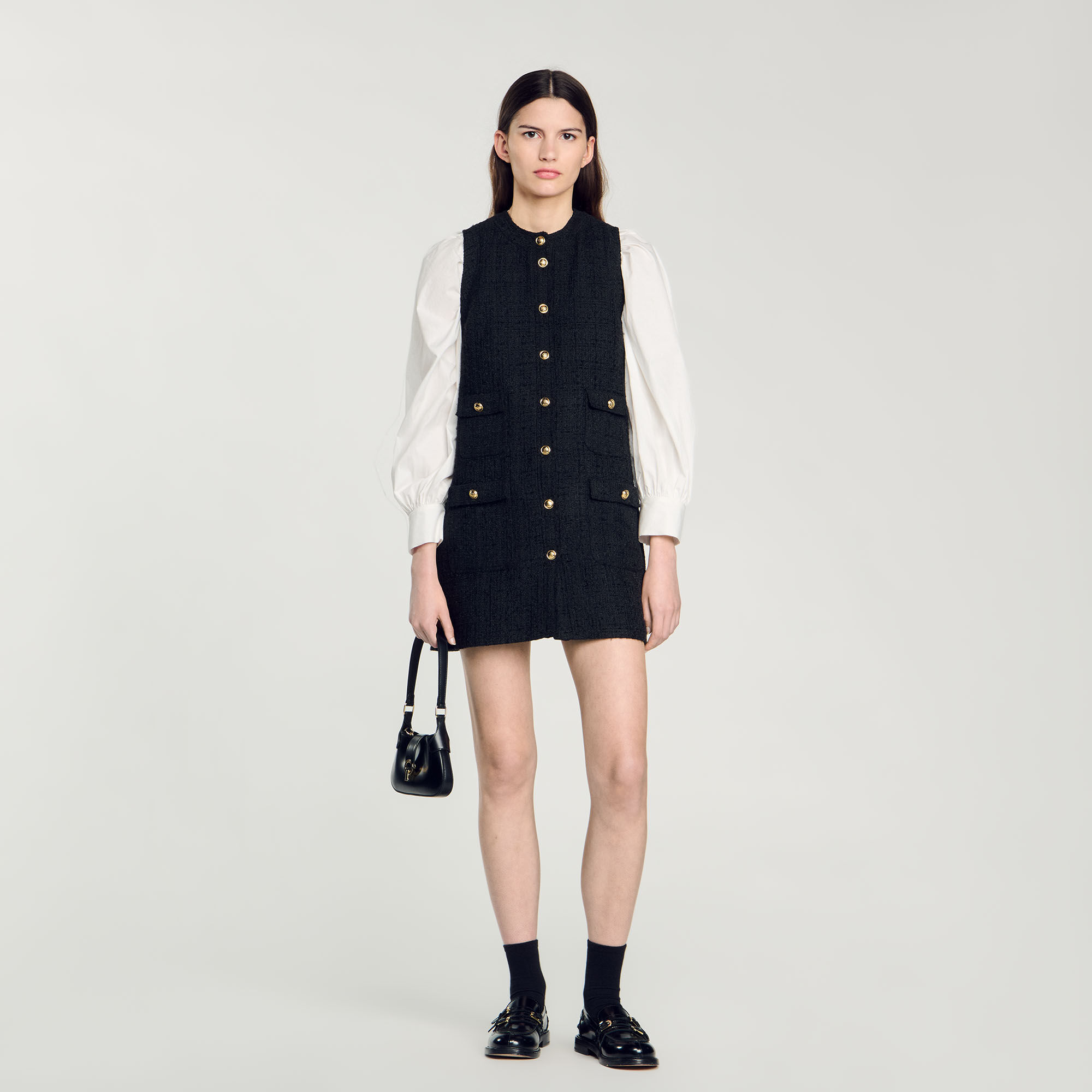 Short Tweed Dress : Dresses color Black