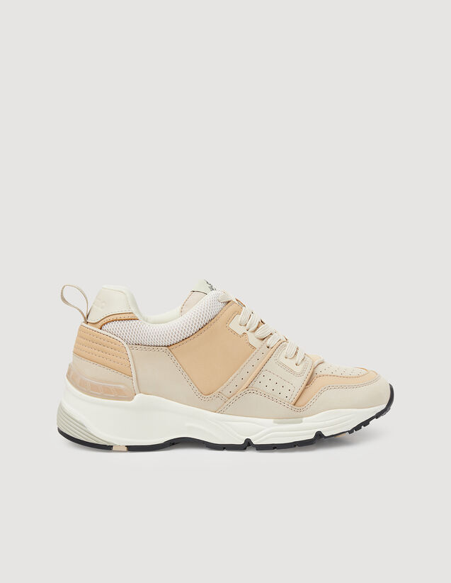 Mixed-Material Trainers : Trainers color Camel