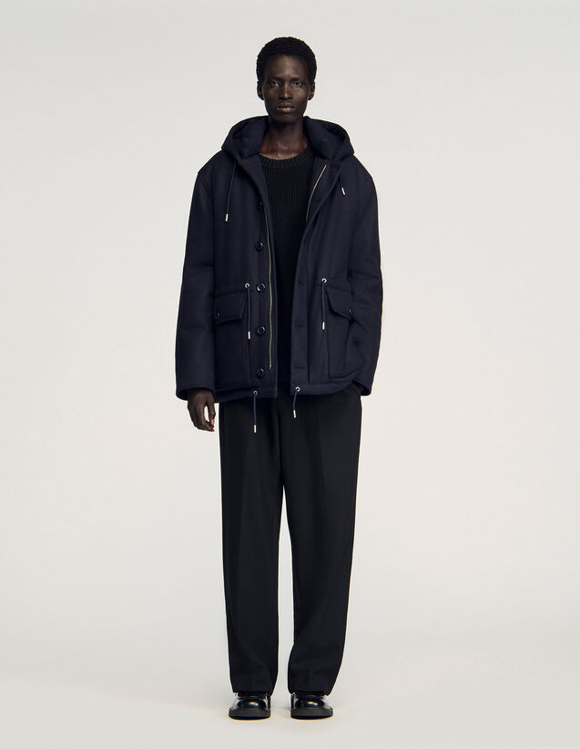 Hooded Wool Parka - SHPMA00417 | sandro-paris.com Hooded Wool Parka : Jackets & Coats color Navy Blue
