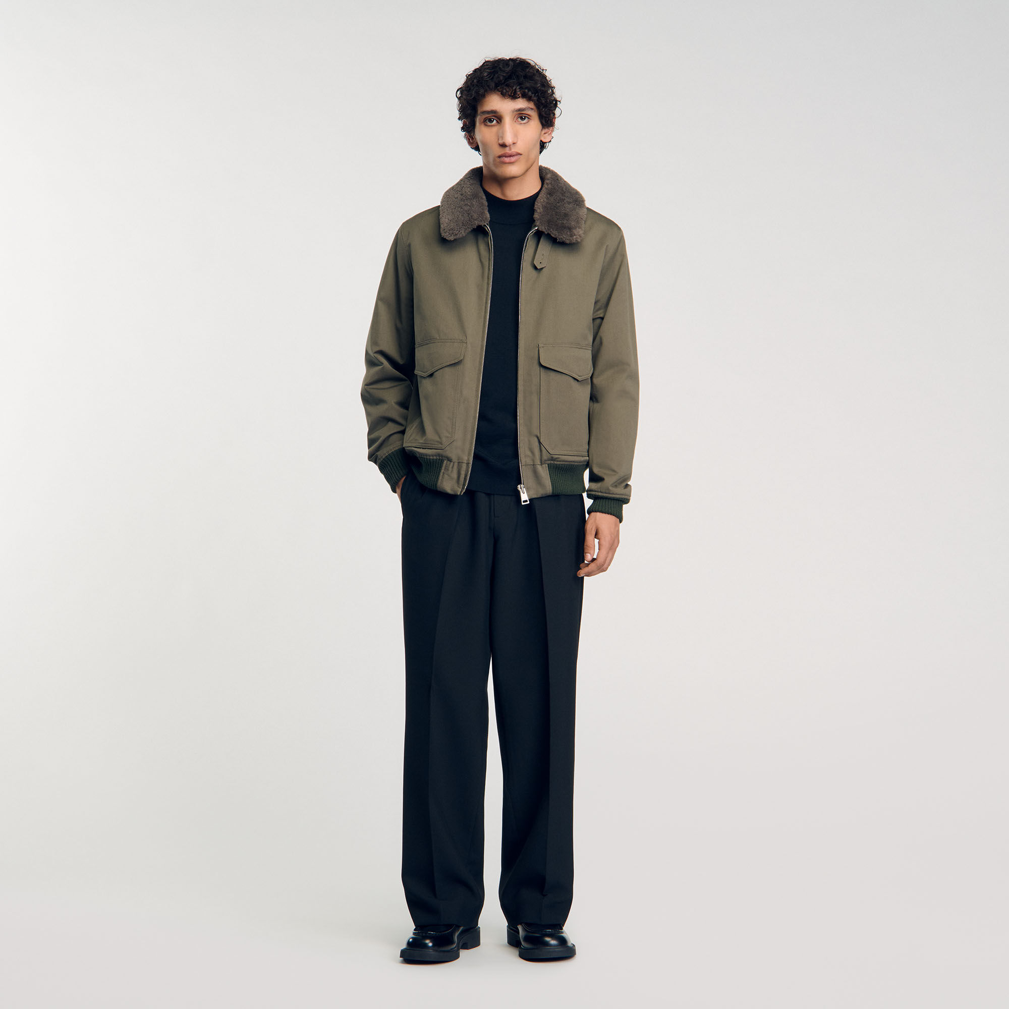 Fur Collar Jacket : Jackets & Coats color Olive Green