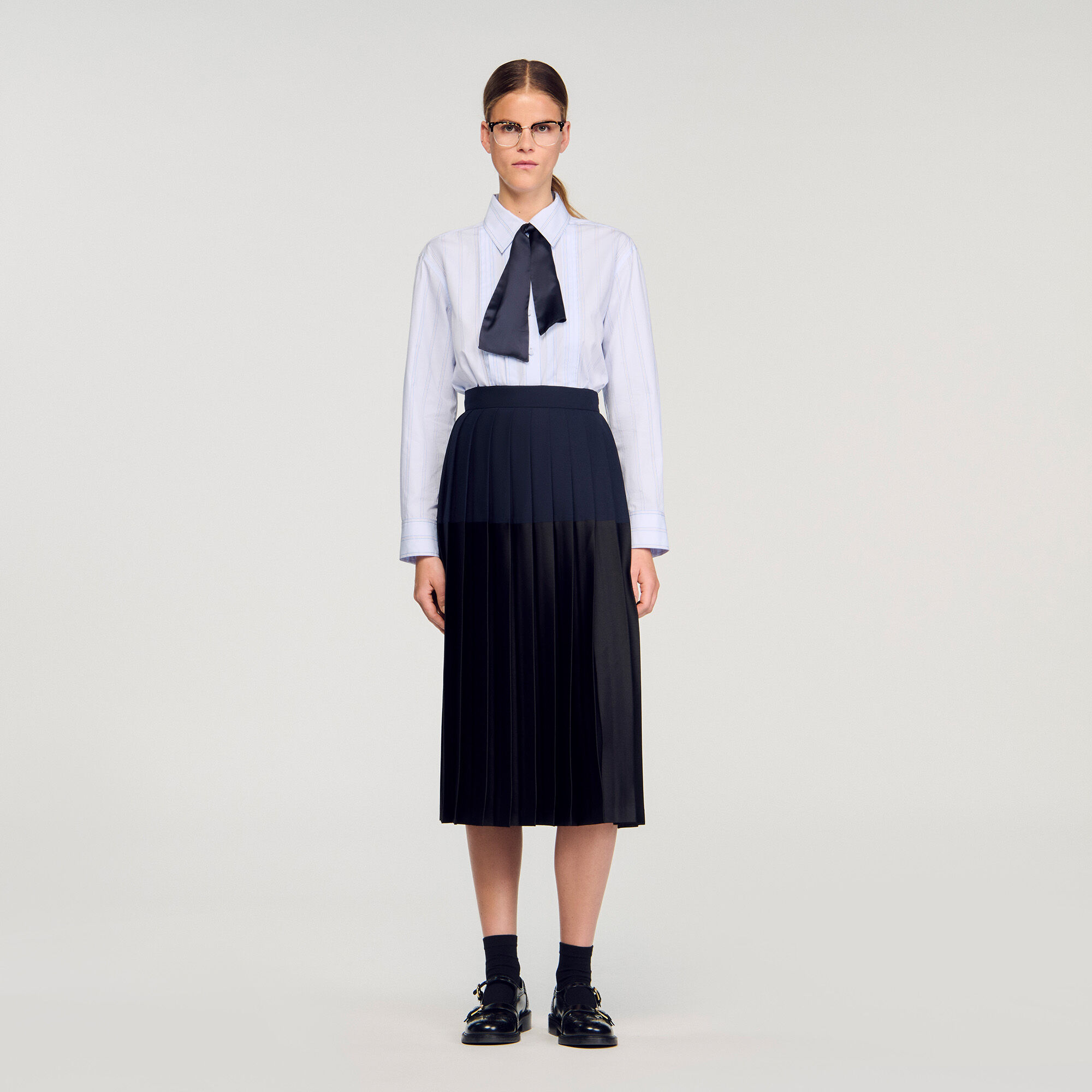 Long Pleated Skirt : Skirts & Shorts color Navy Blue