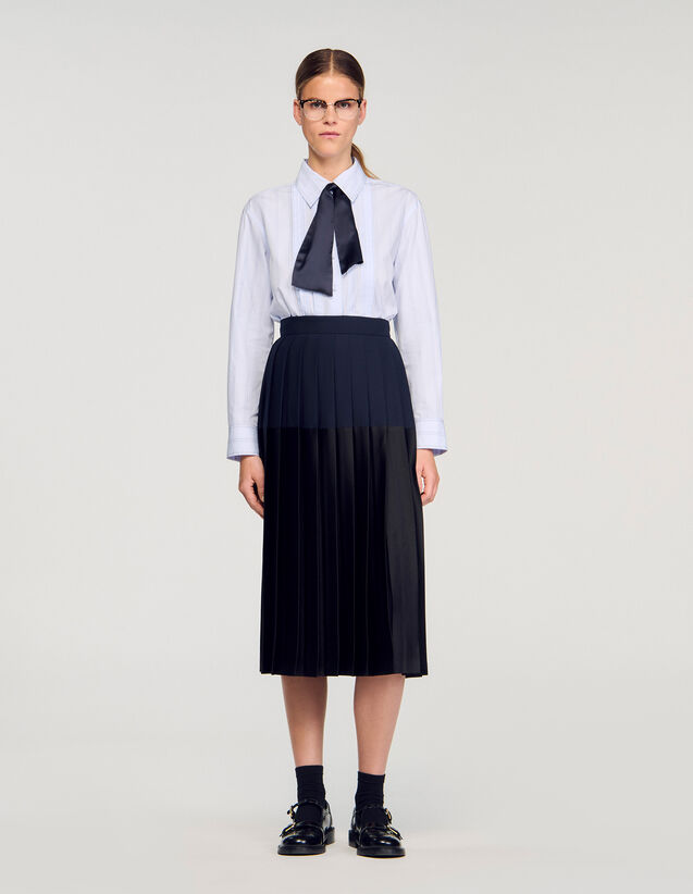 Long Pleated Skirt - SFPJU01485 | sandro-paris.com Long Pleated Skirt : Skirts & Shorts color Navy Blue