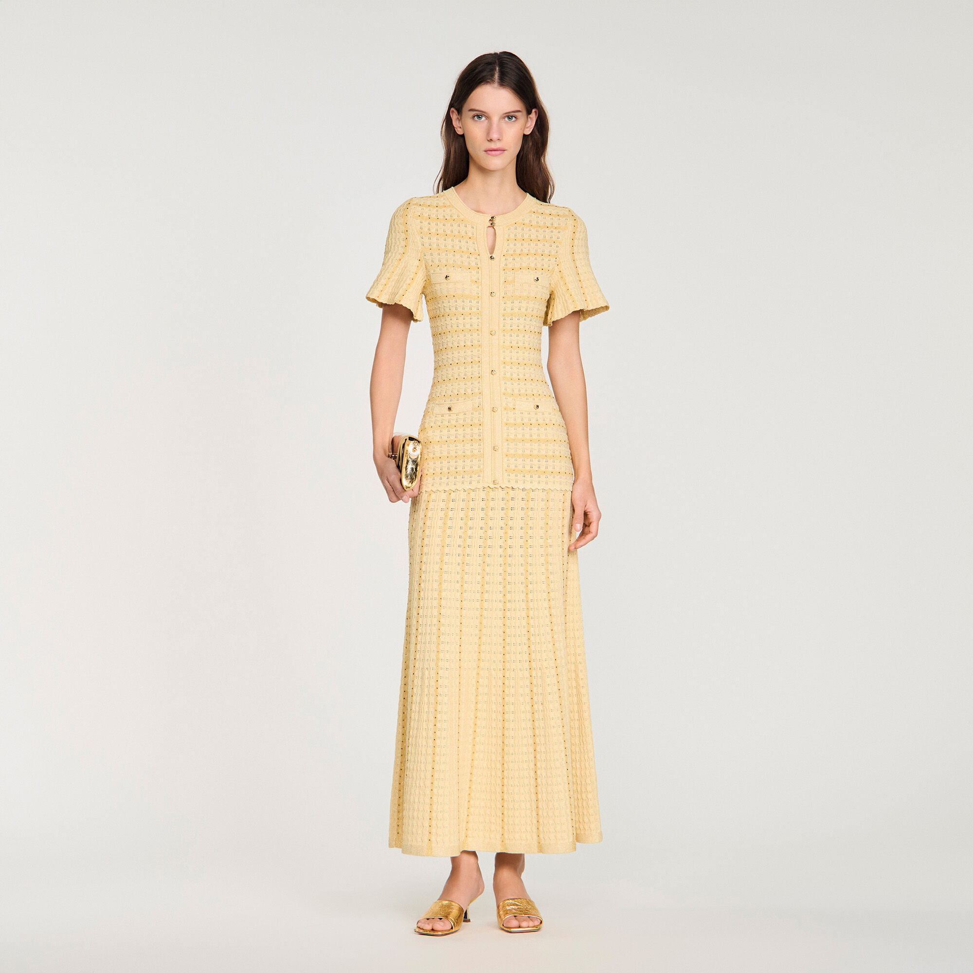 Rhinestone Knit Maxi Dress : Dresses color Gold