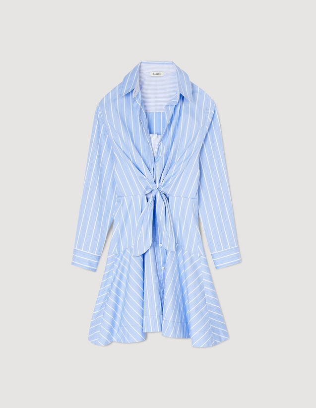Striped Tie-Front Shirt Dress : Dresses color Blu / White