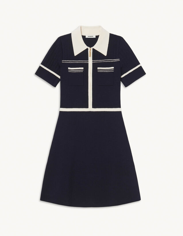 Two-Tone Knit Dress : Dresses color Ecru / Navy