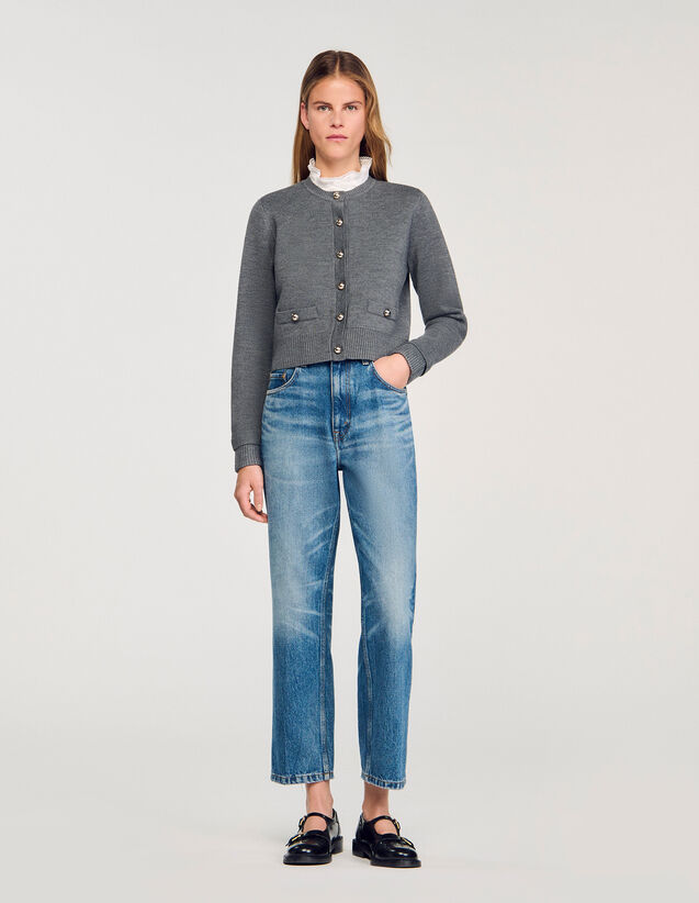 Cardigan With Ruffle Collar - SFPCA01272 | sandro-paris.com Cardigan With Ruffle Collar : Sweaters & Cardigans color Grey