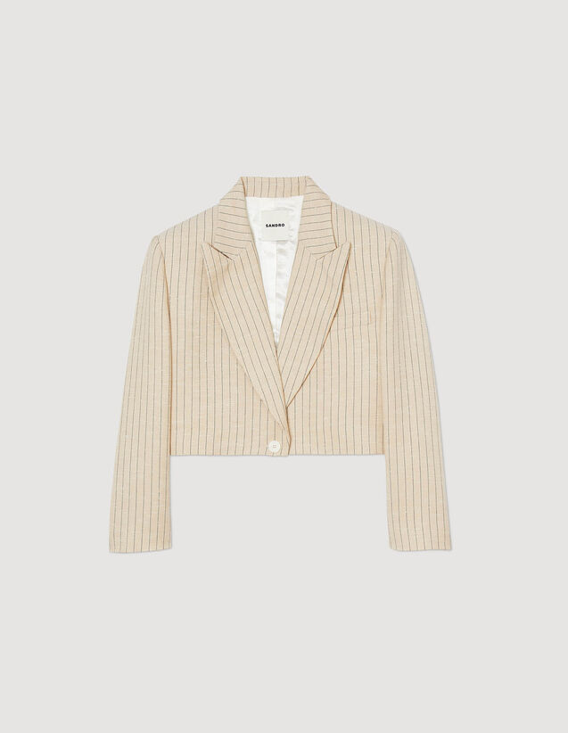 Stripy Cropped Jacket : Blazers & Jackets color Beige