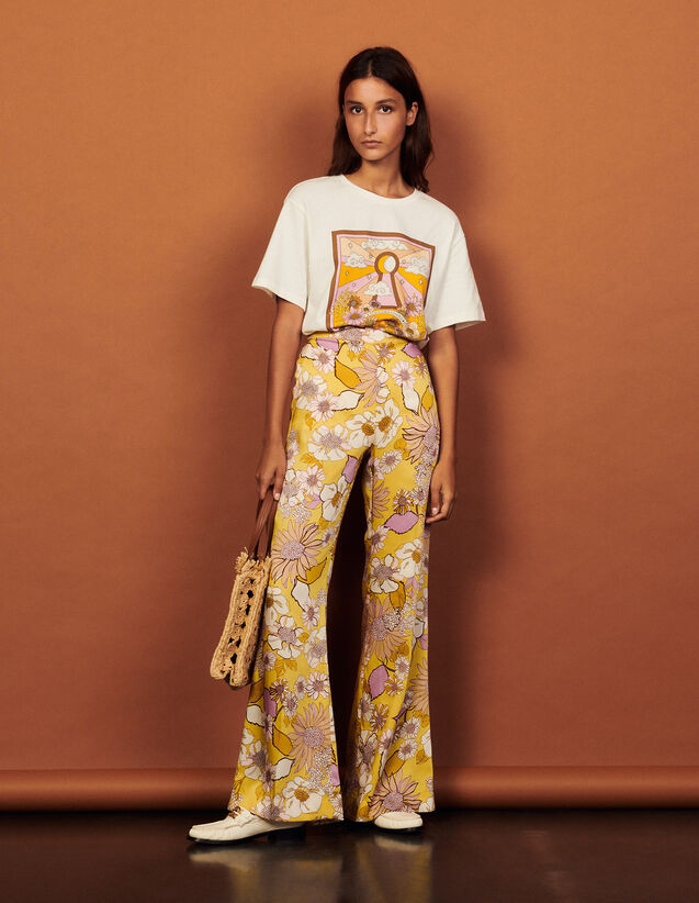 Loose-Fitting Printed Trousers : Pants color Yellow / Lilac