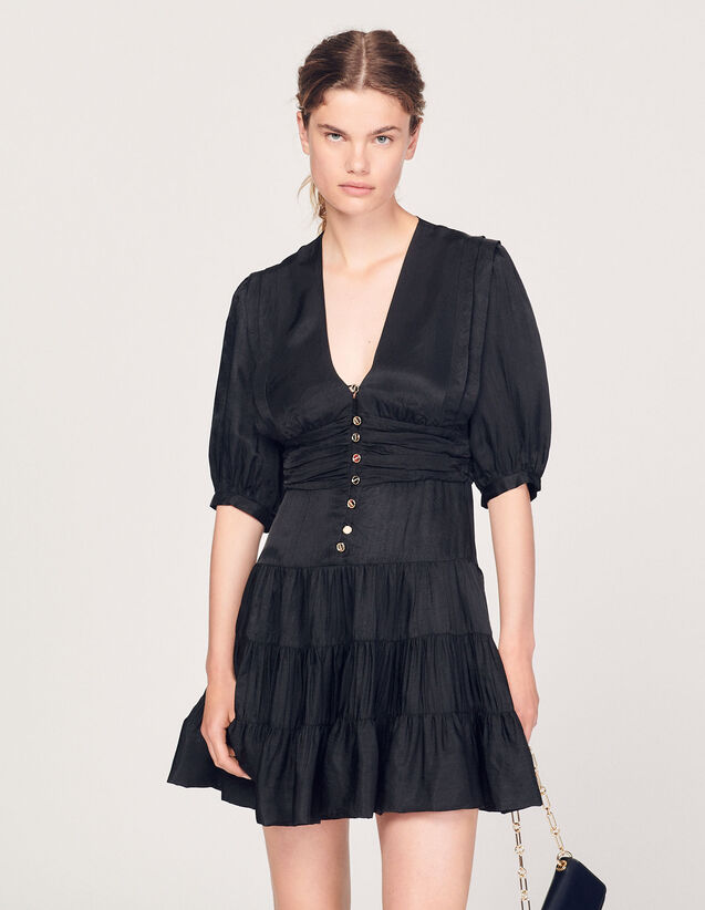 Frilly Dress With Short Sleeves : Dresses color Black