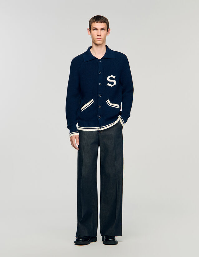 Wool Cardigan With Patch S - SHPTR00700 | sandro-paris.com Wool Cardigan With Patch S : Sweaters & Cardigans color Navy Blue