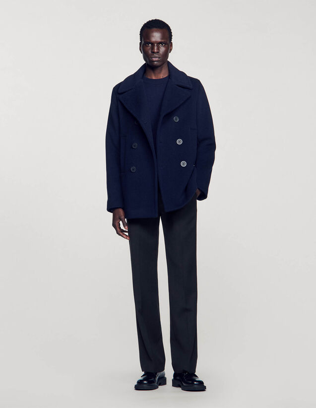 Straight-Fit Wool-Blend Coat - SHPMA00373 | sandro-paris.com Straight-Fit Wool-Blend Coat : Jackets & Coats color Navy Blue