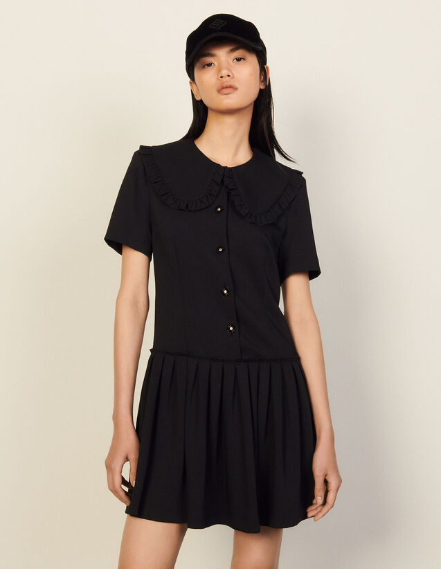 Short Dress With Large Peter Pan Collar : Dresses color Black