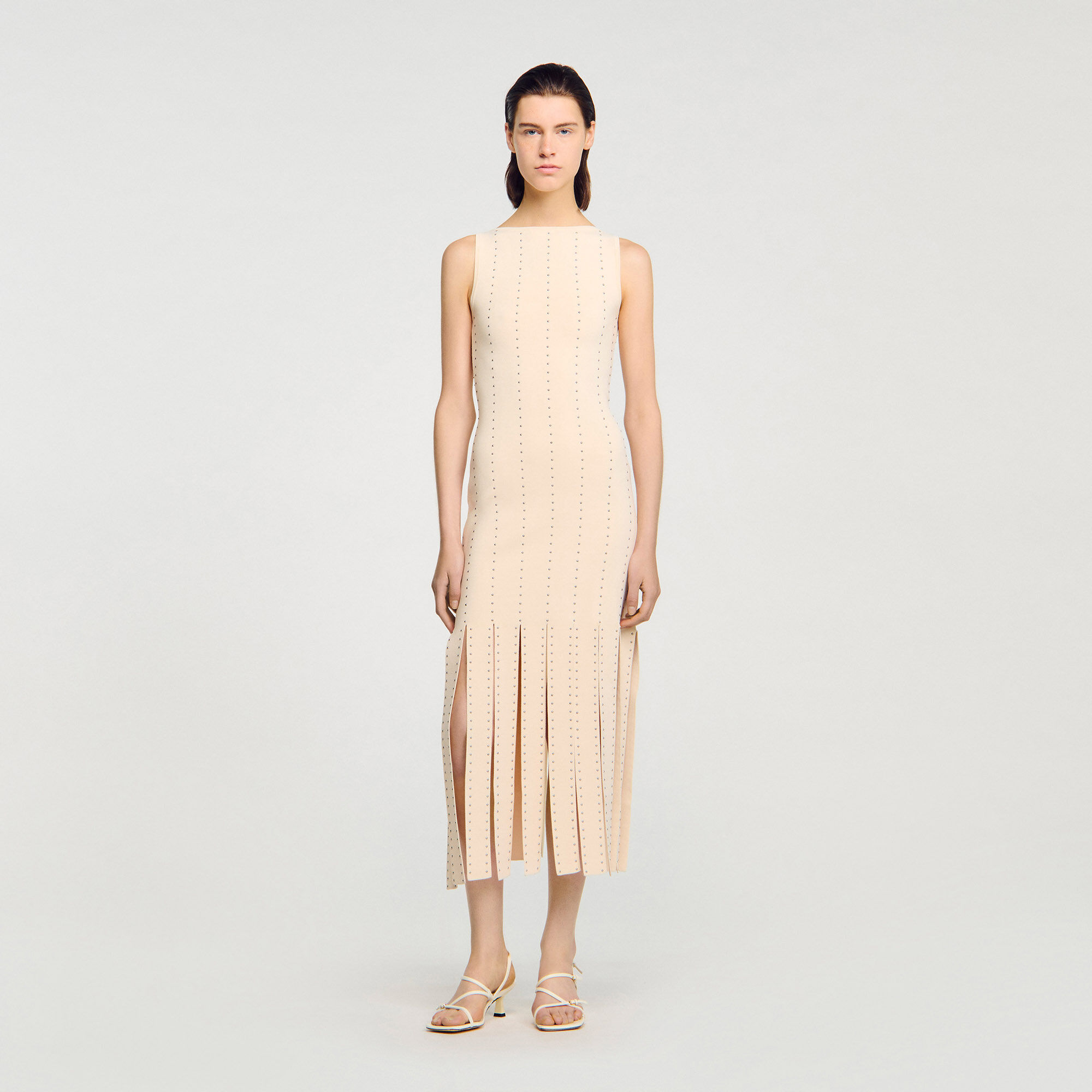 Fringed Knit Maxi Dress : Dresses color Ecru