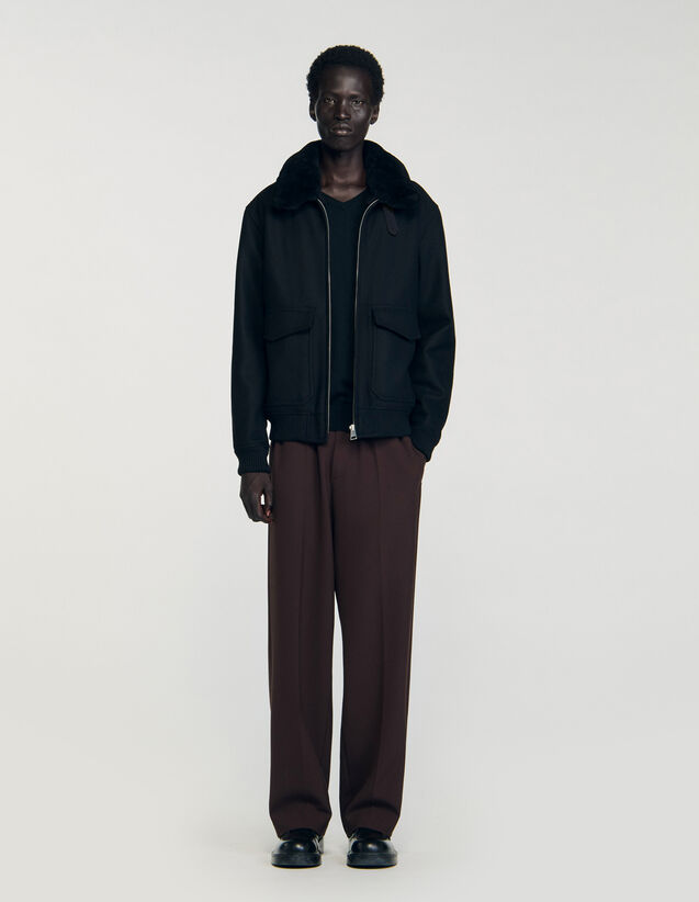Wool Aviator Jacket With Shearling - SHPBL01220 | sandro-paris.com Wool Aviator Jacket With Shearling : Jackets & Coats color Black