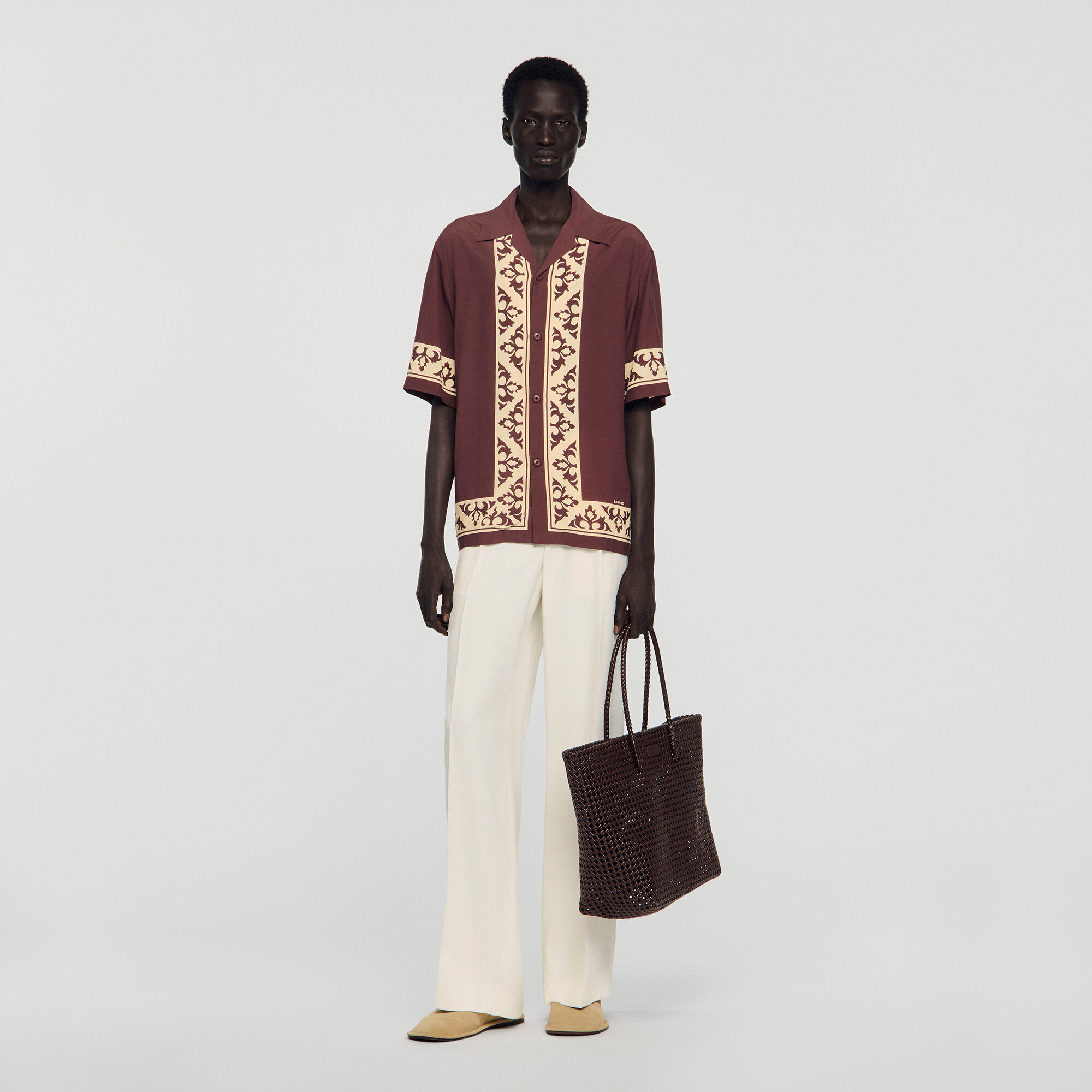 Contrast Print Loose-Fit Shirt : Shirts color Navy Blue