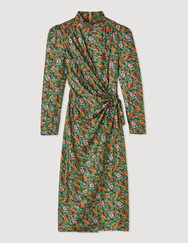 Midi Dress With Autumn Flowers Print : Dresses color Green / Orange