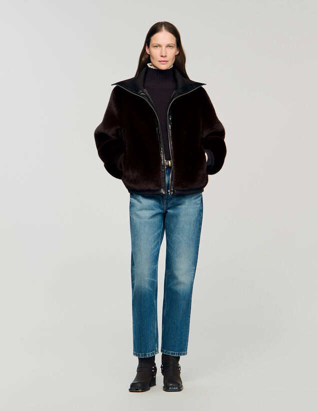 Short Faux Fur Coat - SFPOU00773 | sandro-paris.com Short Faux Fur Coat : Coats color Brown