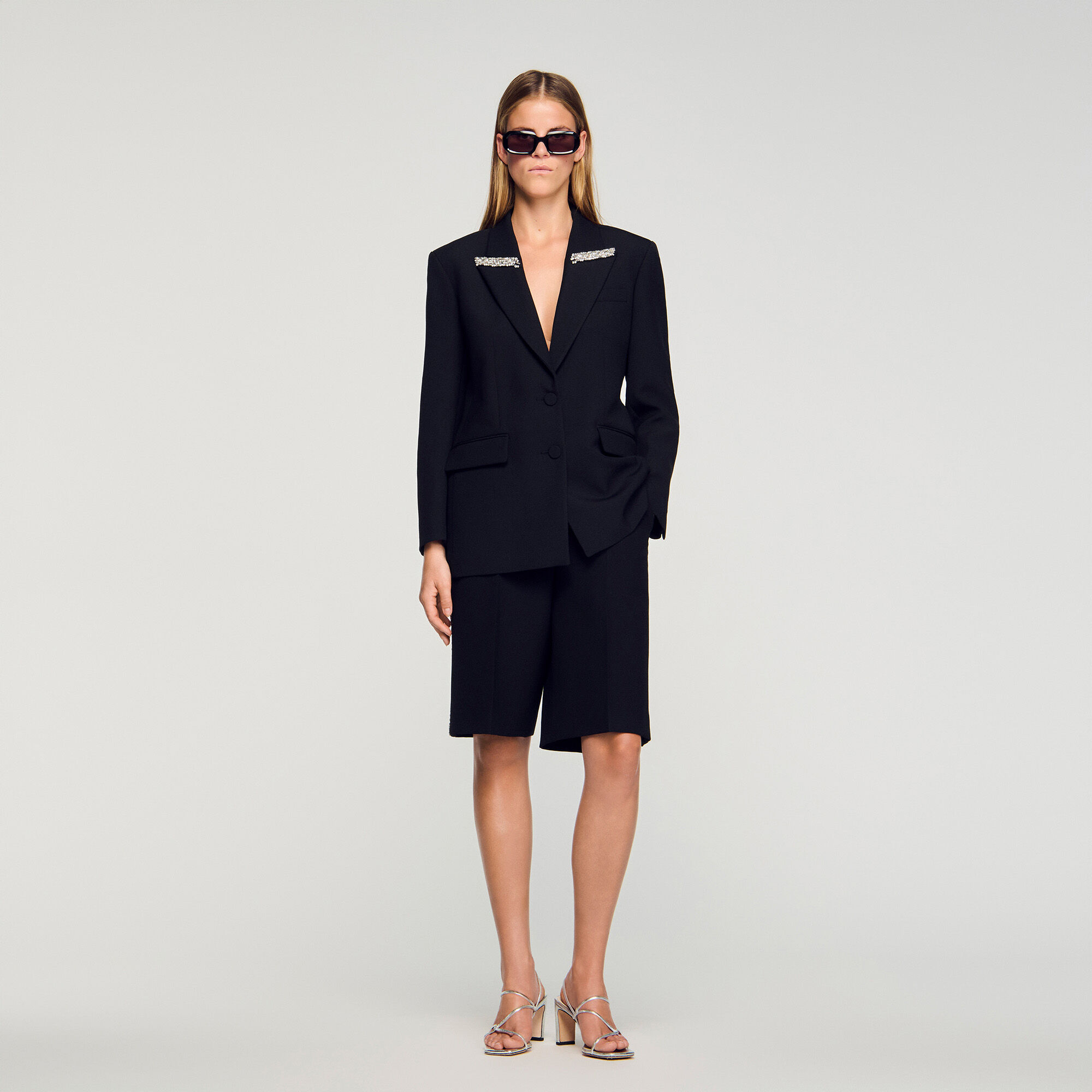 Jacket With Rhinestone Collar : Blazers & Jackets color Black