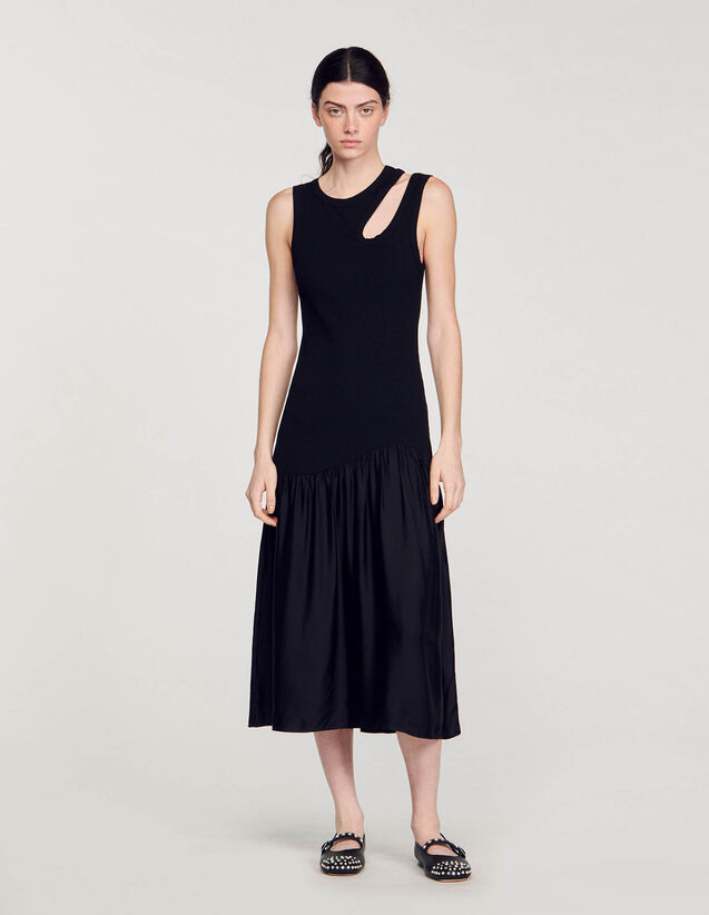 Dual-Material Maxi Dress : Dresses color Black