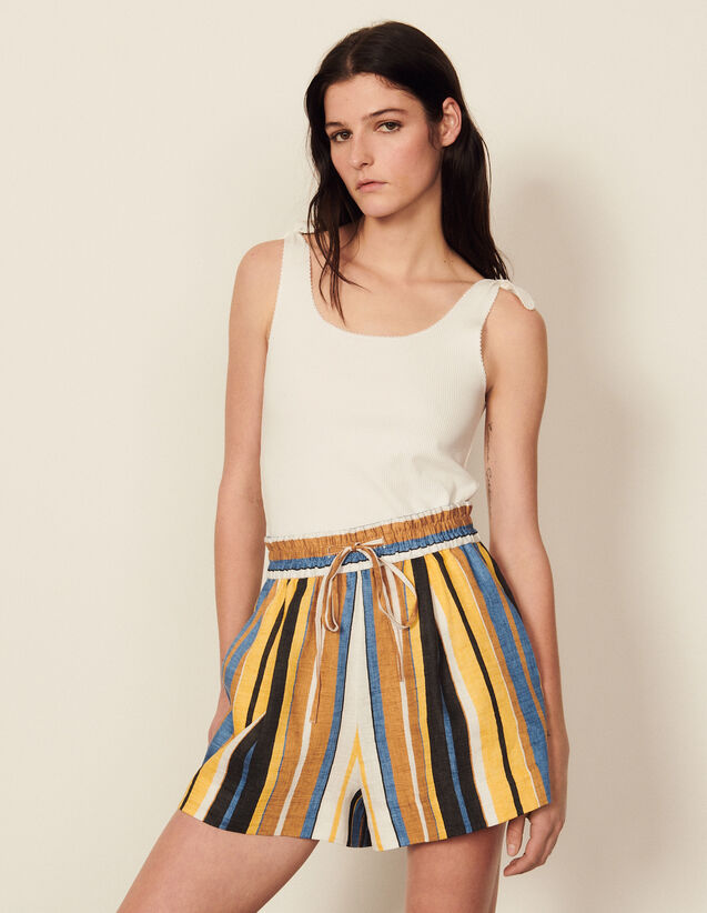 Striped Linen Shorts : Skirts & Shorts color Yellow/Black/Brown