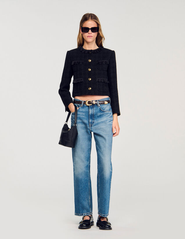 Ruffled Tweed Jacket - SFPVE01234 | sandro-paris.com Ruffled Tweed Jacket : Blazers & Jackets color Black