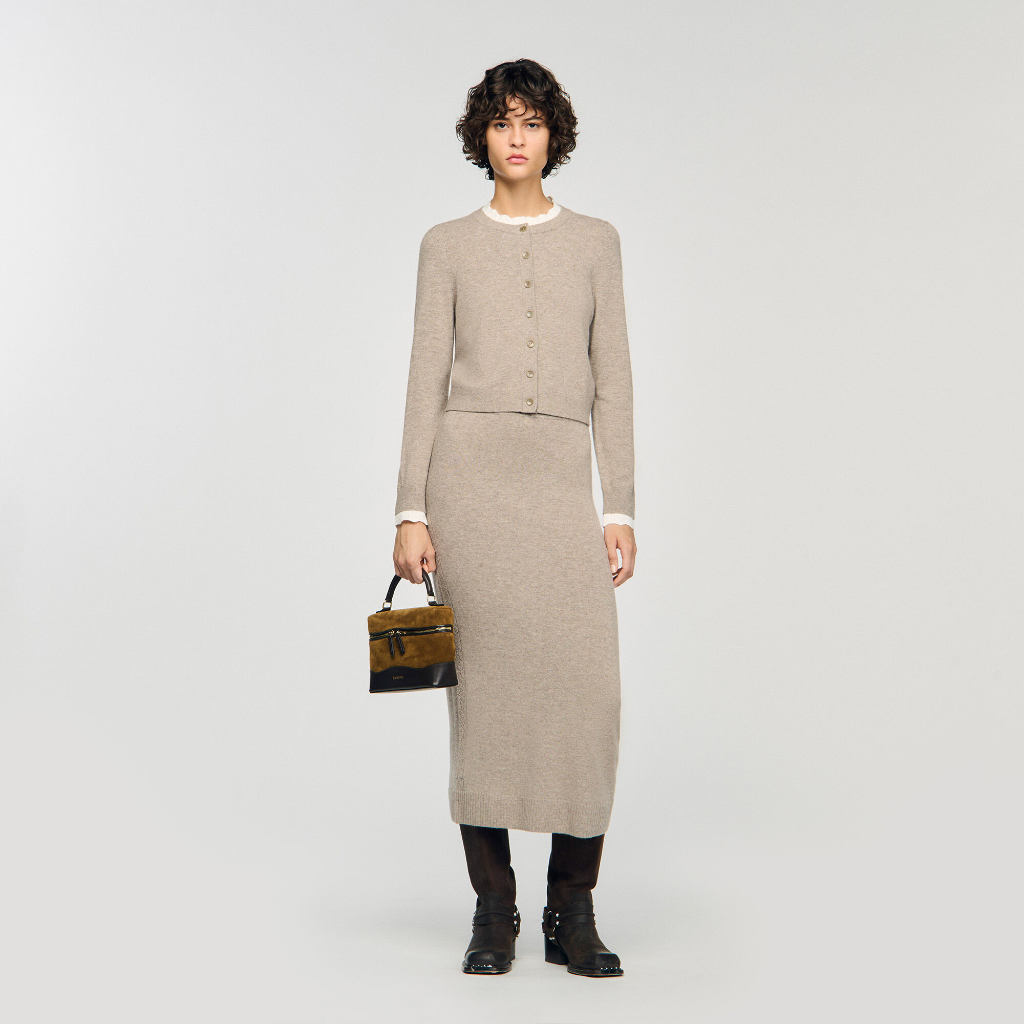 Cardigan With Contrast Collar : Sweaters & Cardigans color Caramel