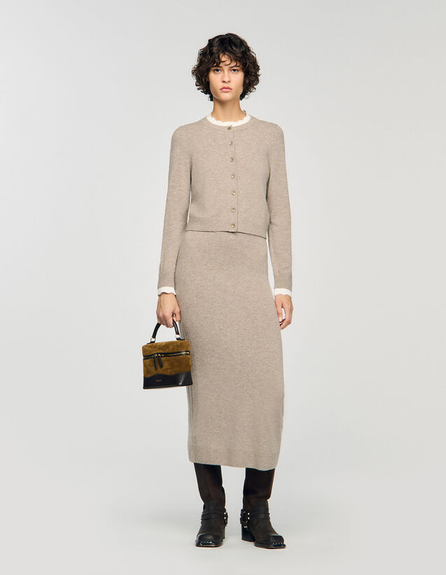 Cardigan With Contrast Collar - SFPCA01314 | sandro-paris.com Cardigan With Contrast Collar : Sweaters & Cardigans color Caramel