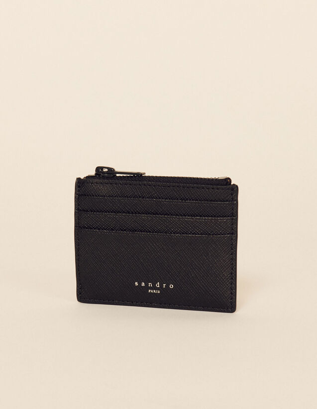 Saffiano Leather Zipper Card Holder : Leather Goods color Black