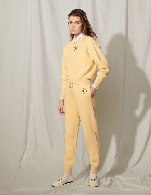 Knit Jogging Bottoms With Embroidery : Pants color Light Yellow