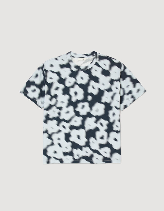 Blurry Floral Cotton T-Shirt : NEW IN color Blue