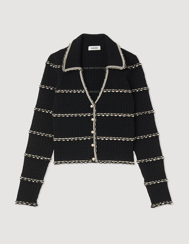 Fancy Stitch Knitted Cardigan : Sweaters & Cardigans color Black