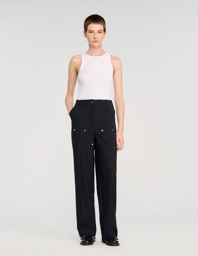 Studded Floaty Trousers - SFPPA01807 | sandro-paris.com Studded Floaty Trousers : Pants color Black