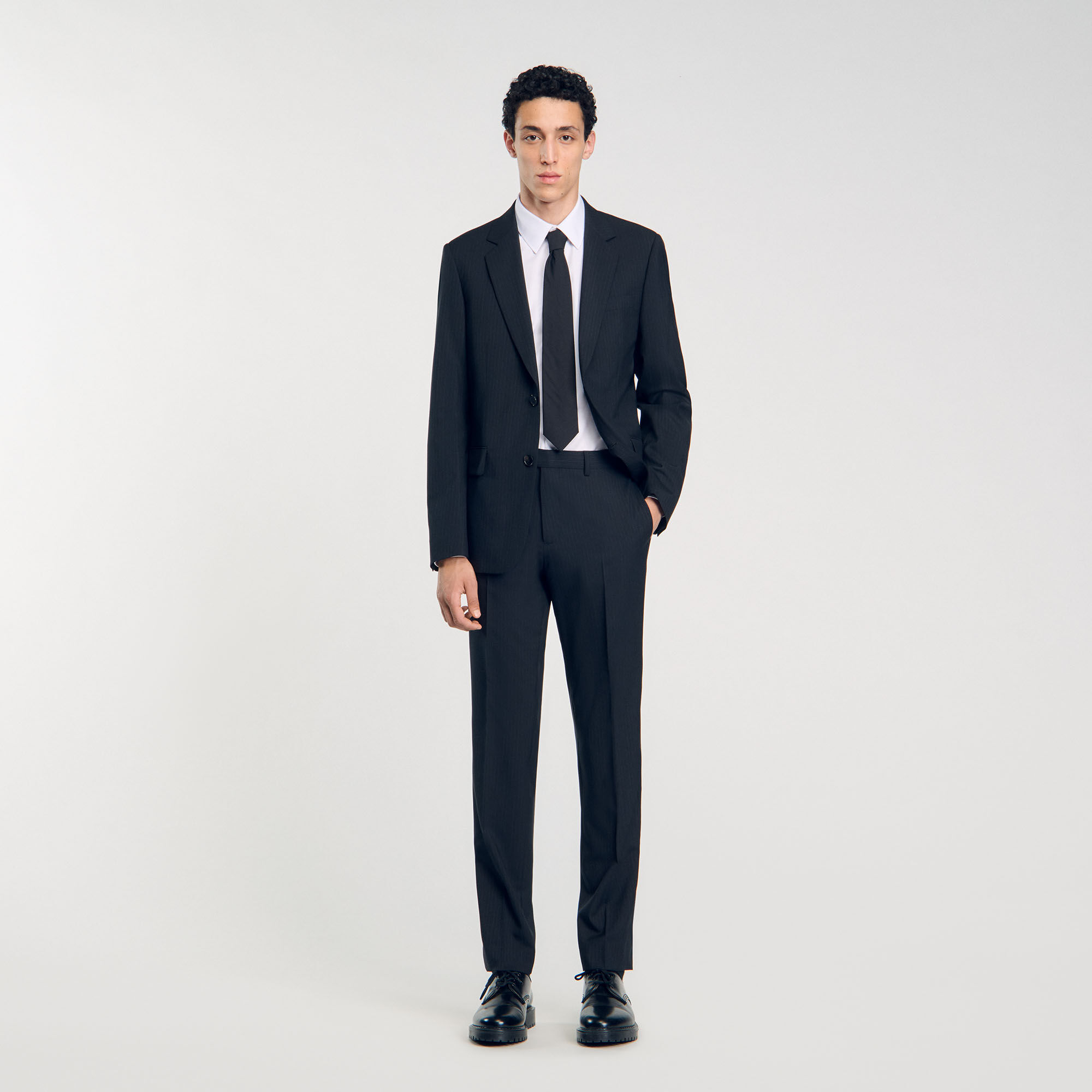 Striped Suit Jacket : Jackets & Coats color Black