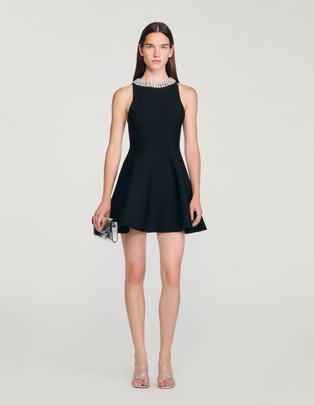 Short Dress With Pearl Collar - SFPRO04586 | sandro-paris.com Short Dress With Pearl Collar : Dresses color Black